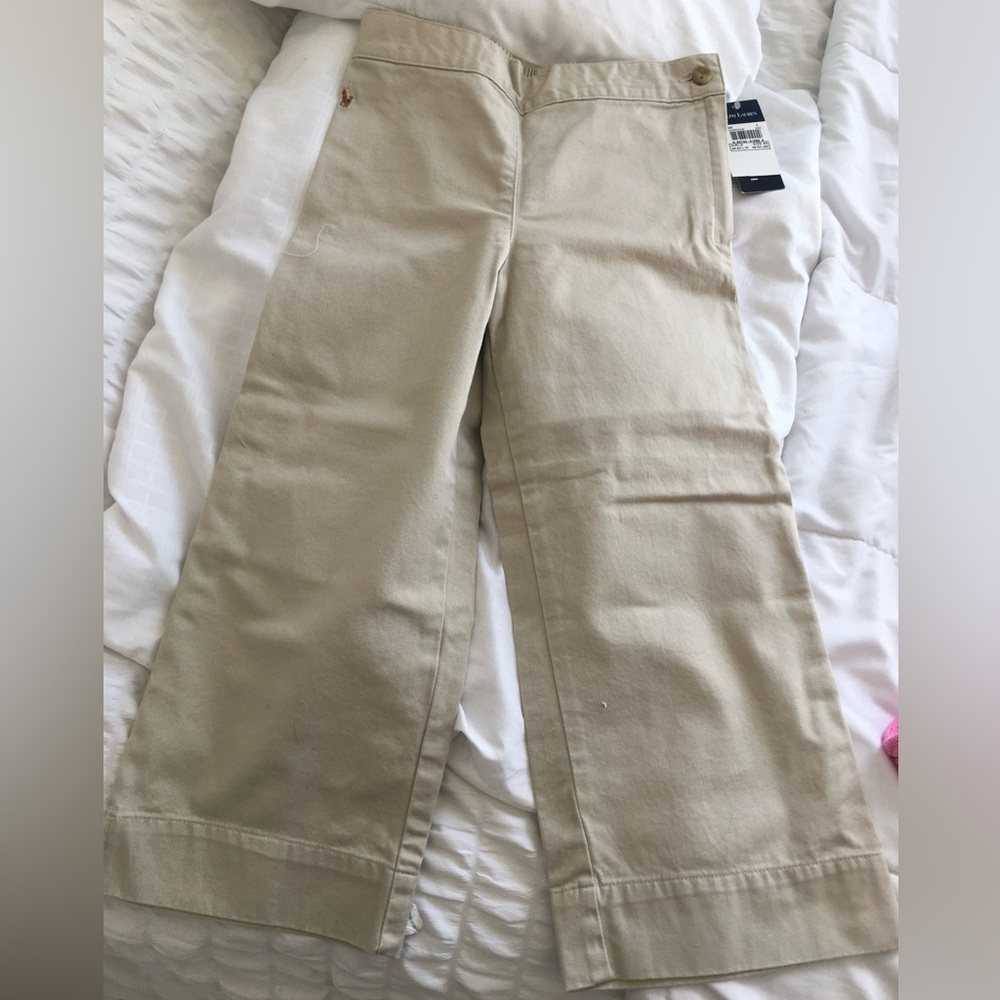 NWT Girls Ralph Lauren Tan Khaki Wide-Leg Pants
